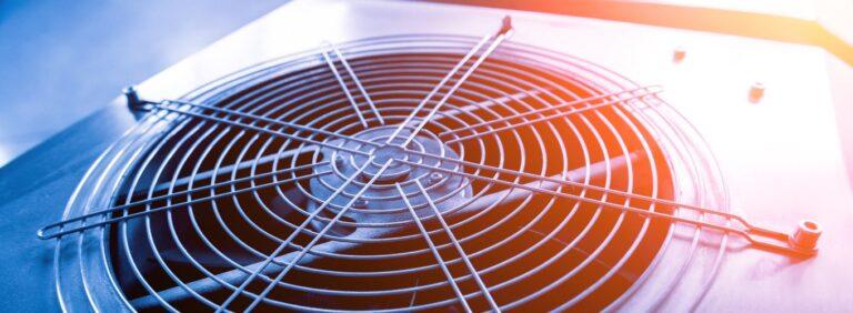 Close-up of an HVAC unit fan, symbolizing smart and connected HVAC technology powered by AI.